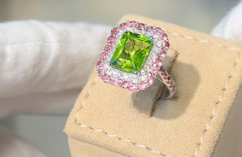 Aziza Yahya tourmaline halo ring