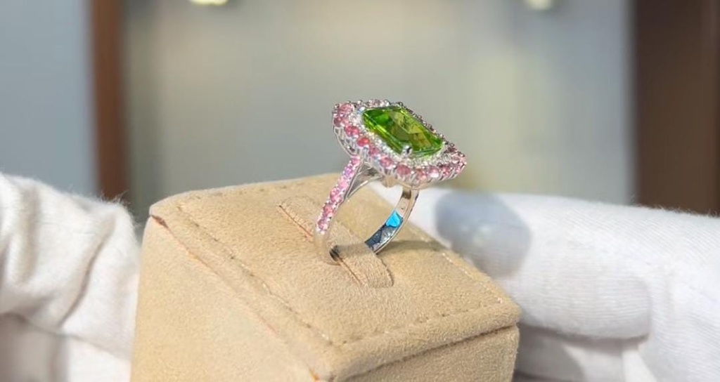 Aziza Yahya tourmaline halo ring