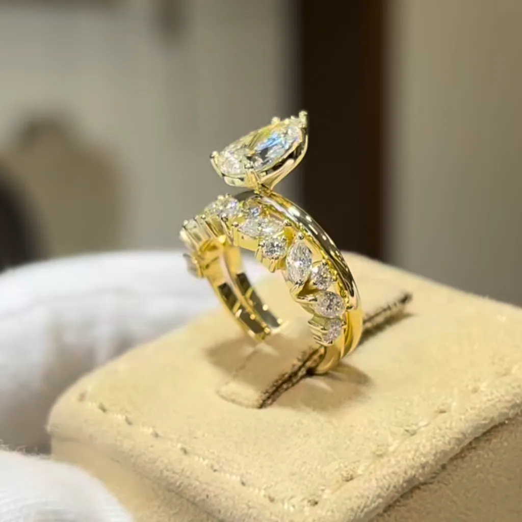 The Pear Charm Engagement Ring Set